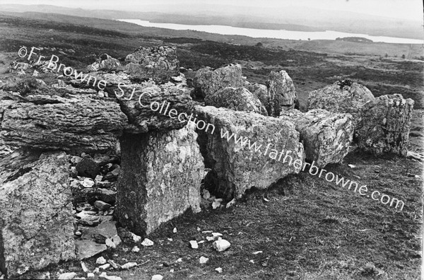 E END OF REMAINS SHOWING THE REMAINING TRILITHON AND KEELOGYBOY MOUNTAIN FROM N.W.